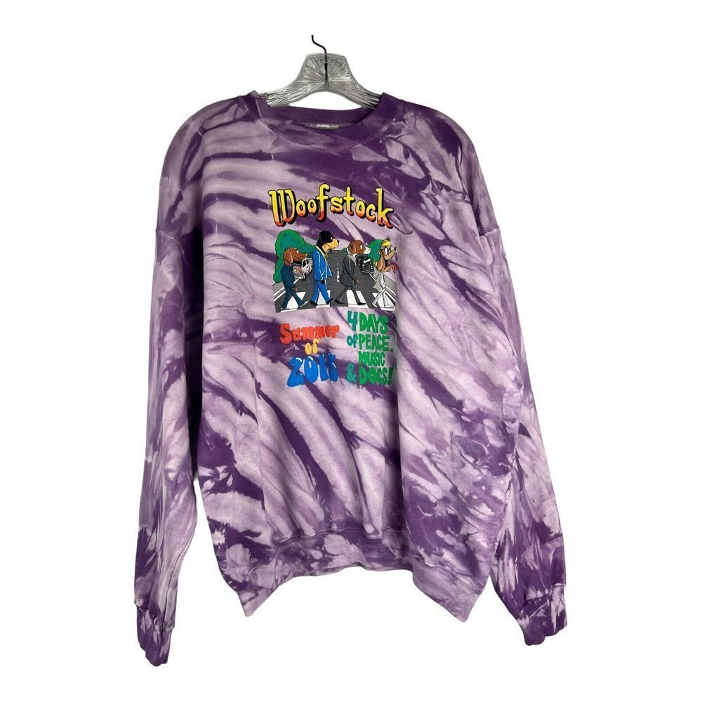 Woofstock Summer 2015 Hanes Tie Dye Sweatshirt Unisex Sz L Purple Mix
